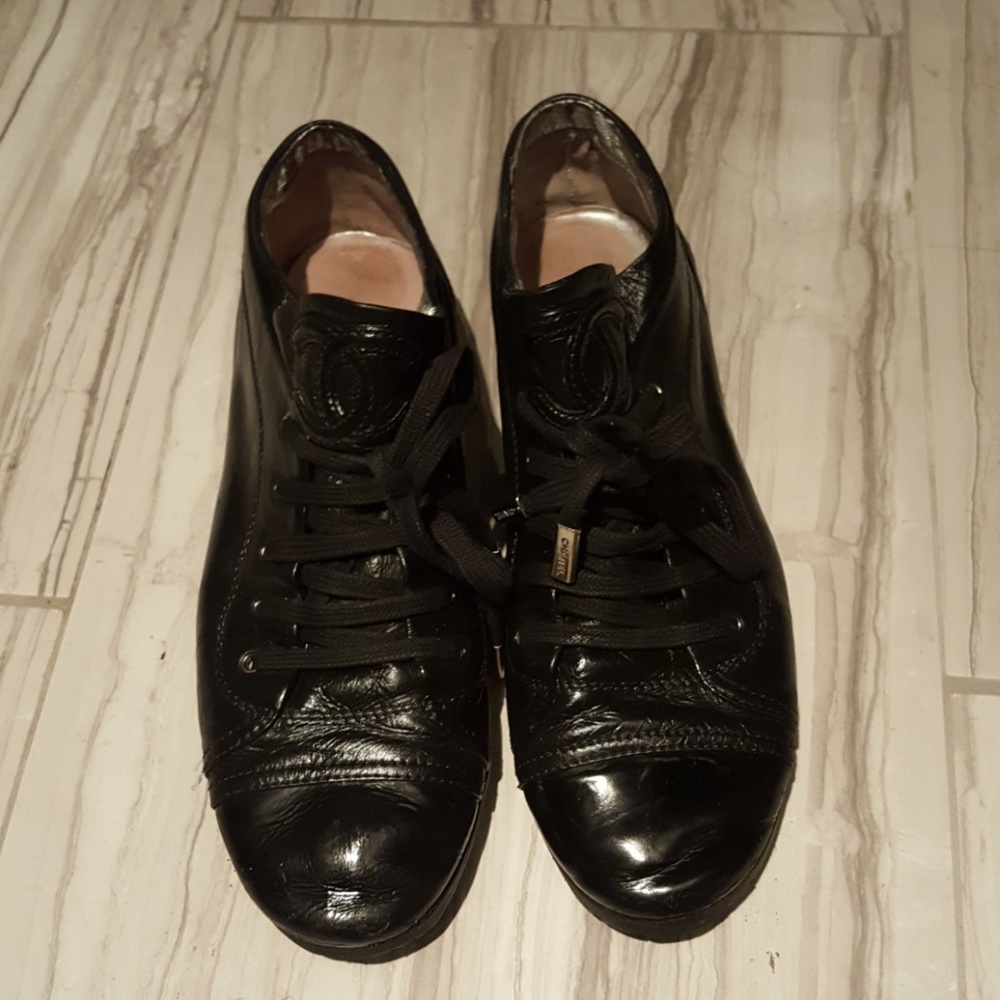 Chanel Vintage Black Patent Sneakers Gymshoes
